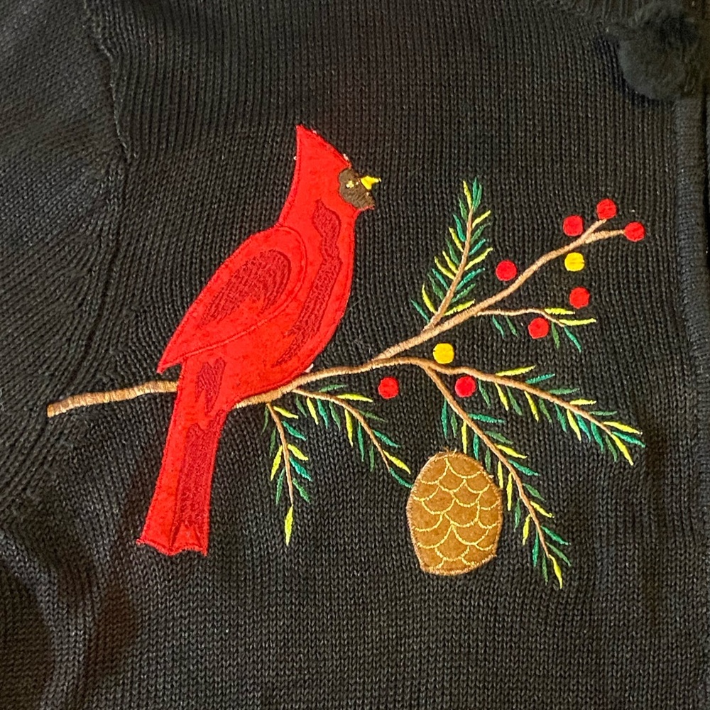 Women’s 2X Black Zip Cardigan Sweater Embroidered Red Cardinals Holiday - Picture 10 of 10